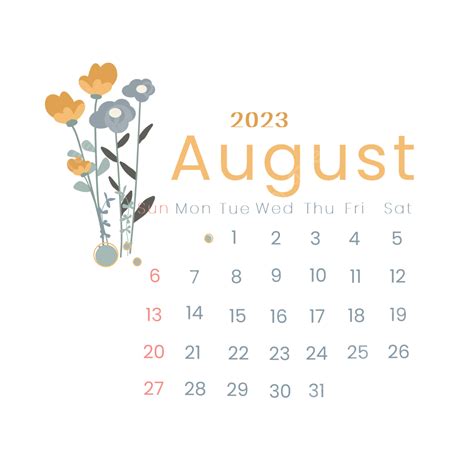 August 2023 Calendar With Elegant Flower Theme, August 2023, Elegant ...