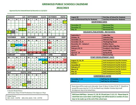 Griswold Public Schools Calendar 2022 and 2023 - PublicHolidays.com