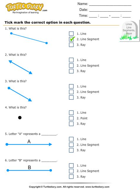 Identify Point, Line, Ray, and Line Segment in Figure | Turtle Diary ...