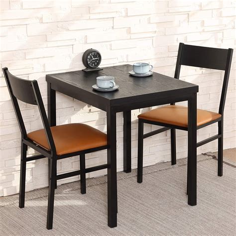 3 Piece Dining Table Set with Cushioned Chairs for 2, Rectangular ...