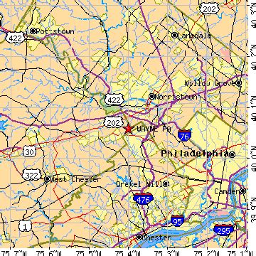 Wayne, Pennsylvania (PA) ~ population data, races, housing & economy