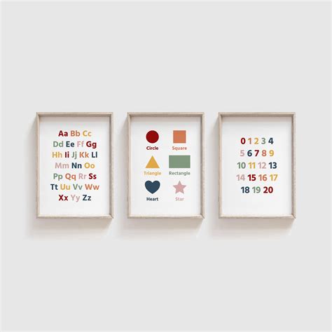 Set of 3 ABC 123 Shapes Educational Alphabet Poster Educational Chart ...