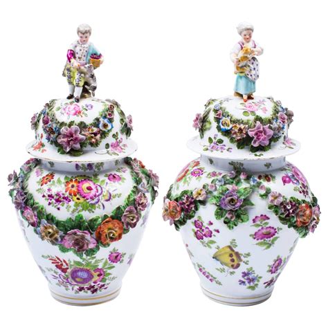 Antique Pair of Meissen Dresden Porcelain Vases, circa 1880 For Sale at ...