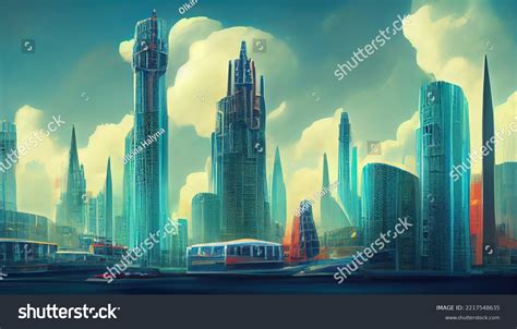 Futuristic City Concept Art Cityscape Bright Stock Illustration ...