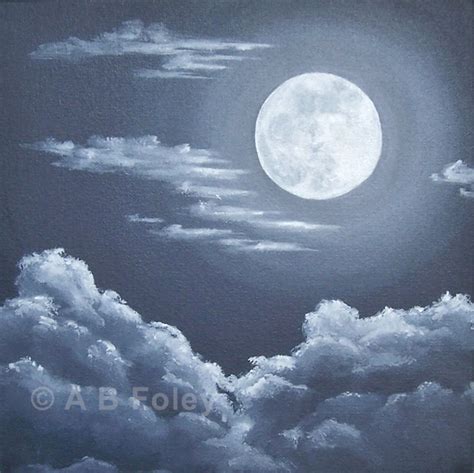 Original Night Sky Painting "Clouds Under a Full Moon" - A B Foley