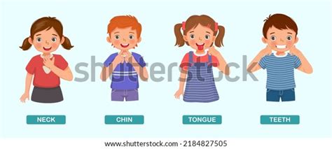 Cute Kids Showing By Pointing Different Stock Vector (Royalty Free ...