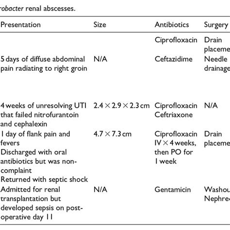 Reported cases of Citrobacter renal abscesses. | Download Scientific ...