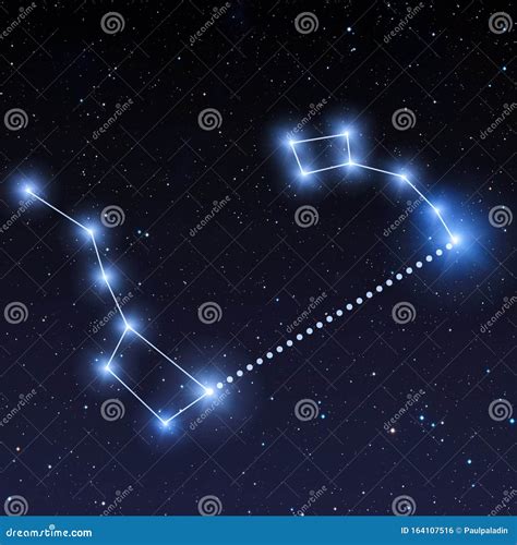 Big Dipper And Little Dipper Constellation In Starry Sky. Find Polaris ...