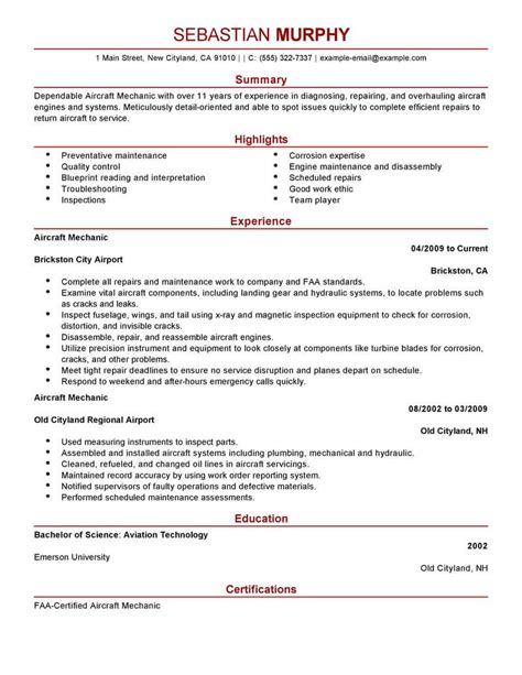 Professional Aircraft Mechanic Resume Examples