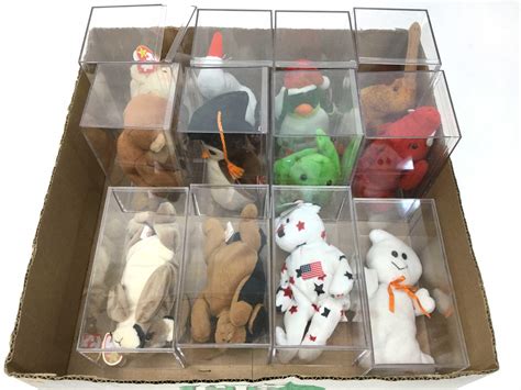 Lot - (12) Ty Beanie Babies In Display Case