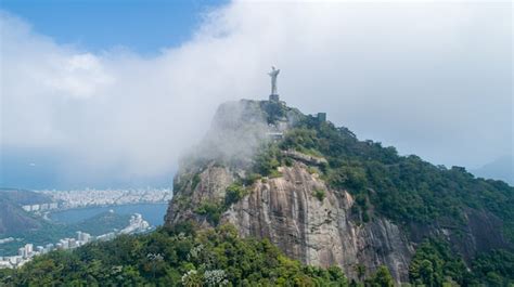 Aerial view of cristo redentor, christ the redeemer statue over rio de ...