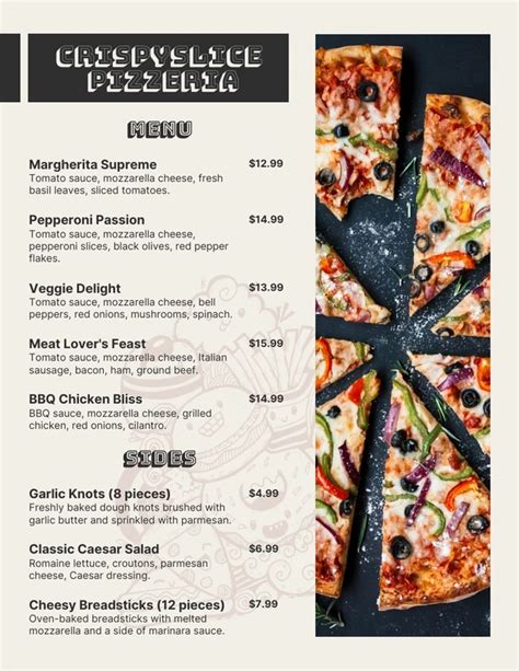 Beige And Black Simple Pizza Menu - Venngage