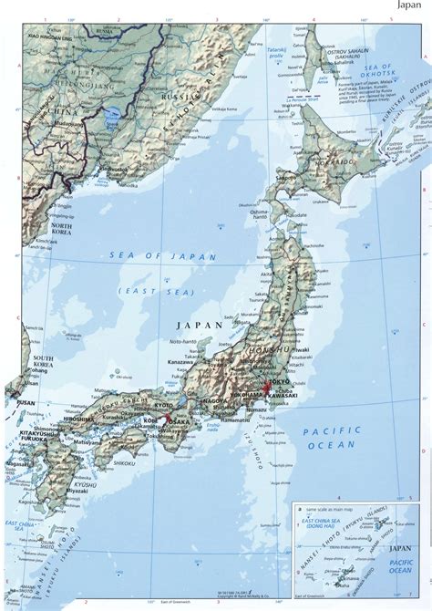 Map of Japan png, Physical map of Japan with mountains and rivers