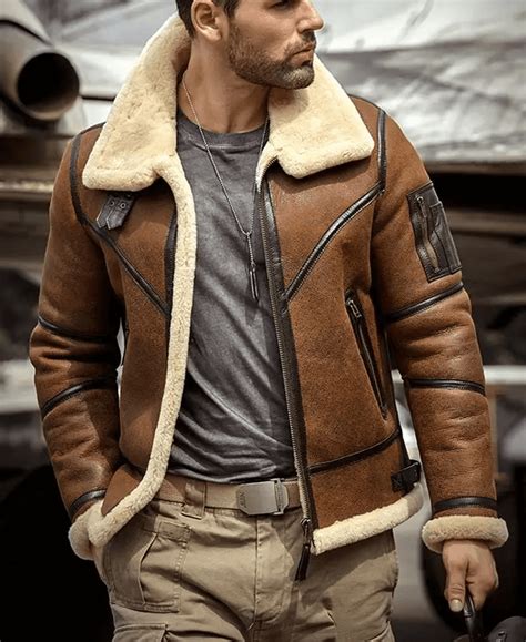 Mens Shearling B3 Bomber Flight Aviator Sheepskin Leather Jacket ...