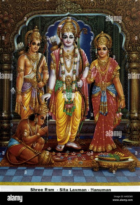 Illustration of Hindu gods, Shree Ram, Sita, Laxman, and Hanuman Stock ...