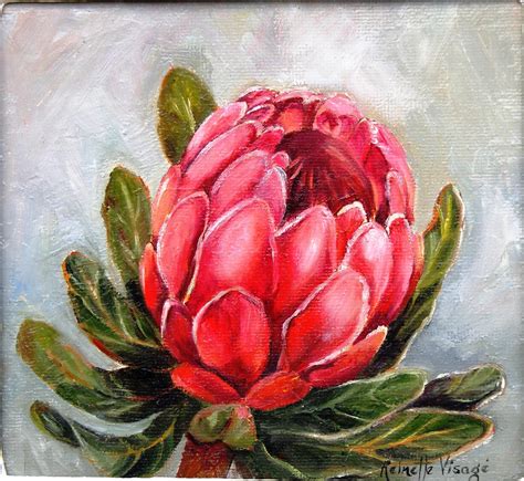 Pink Protea Painting by R. Visage | Protea art, Acrylic painting ...