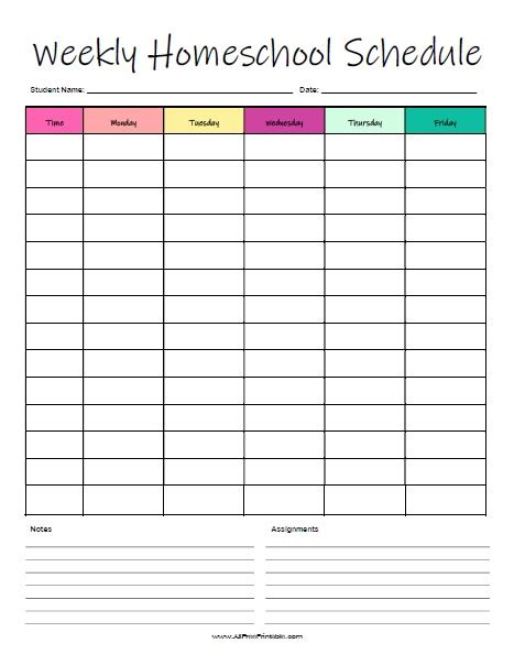 Weekly Homeschool Schedule – Free Printable