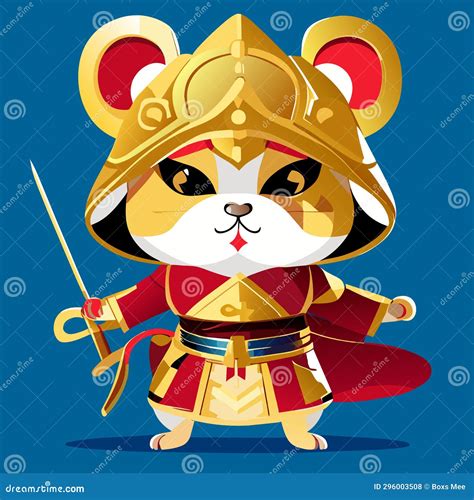 Chinese New Year of the Rat. Cute Cartoon Rat in a Red Costume. Vector ...