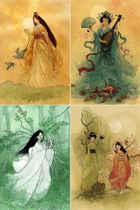 Shinto Goddesses Set of 4 Giclee Print Art by LaPetiteMascarade Gods ...