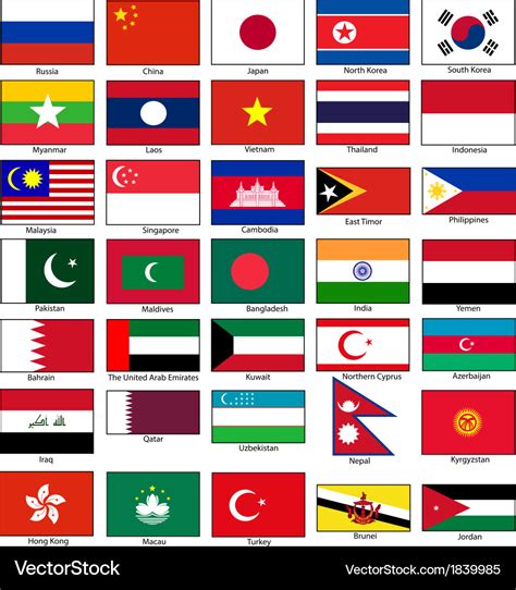 Flags asia set Royalty Free Vector Image - VectorStock