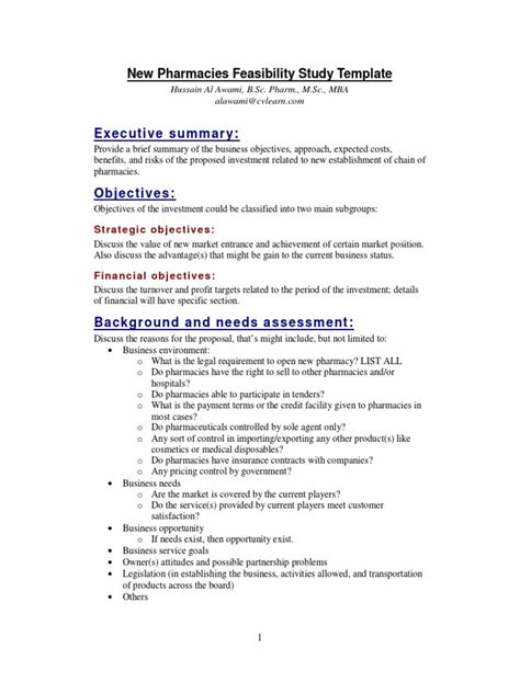 Feasibility Study Template | Pharmacy | Business