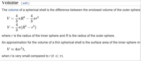 Solved Volume [edit] The volume of a spherical shell is the | Chegg.com