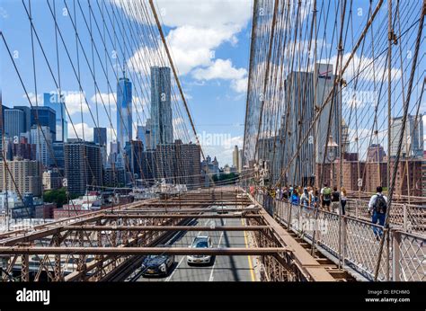 View from Brooklyn Bridge Pedestrian Walkway looking towards Stock ...