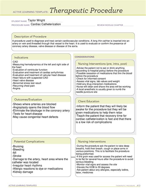 ATI - Cardiac Catheterization - ACTIVE LEARNING TEMPLATES THERAPEUTIC ...