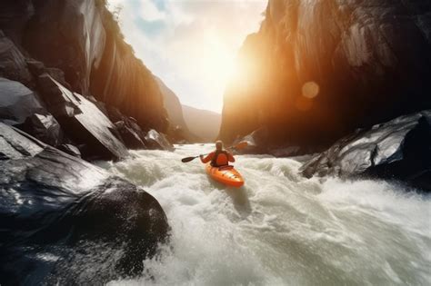 Premium AI Image | Extreme kayaking down the wild river in mountains at ...