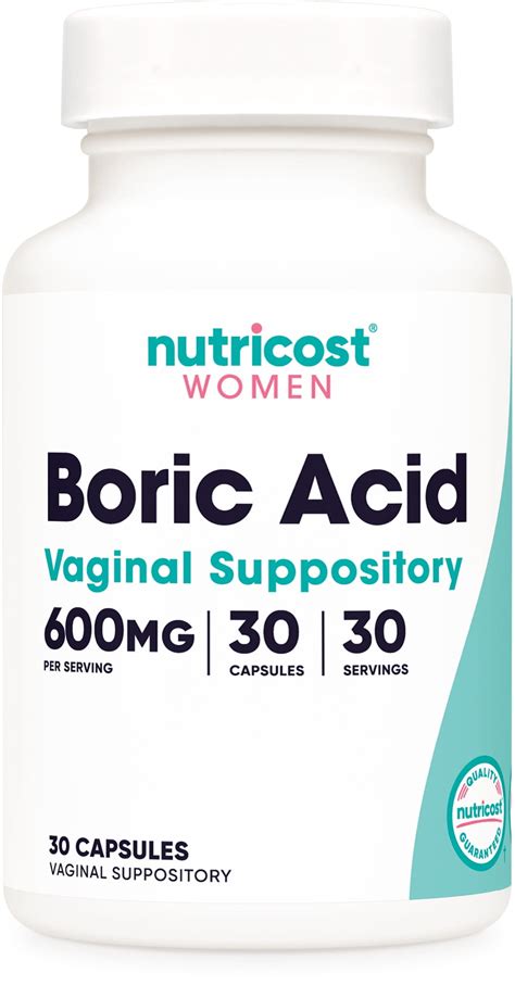 Nutricost Boric Acid 600mg, 30 Capsules - Vaginal Suppository ...