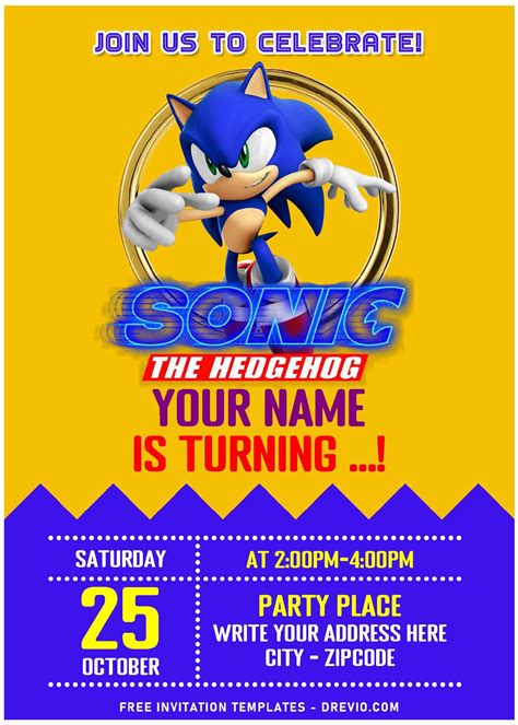 (Free Editable PDF) Incredible Sonic The Hedgehog Birthday Invitation ...