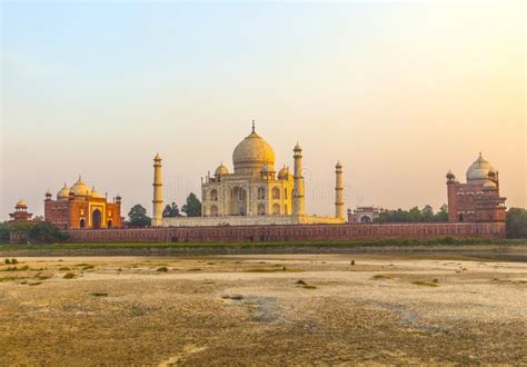 Taj Mahal from Yamuna River in Sunset Stock Photo - Image of agra ...