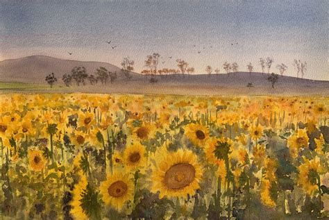 "Sunflower field" by Shelly Du. Paintings for Sale. Bluethumb - Online ...