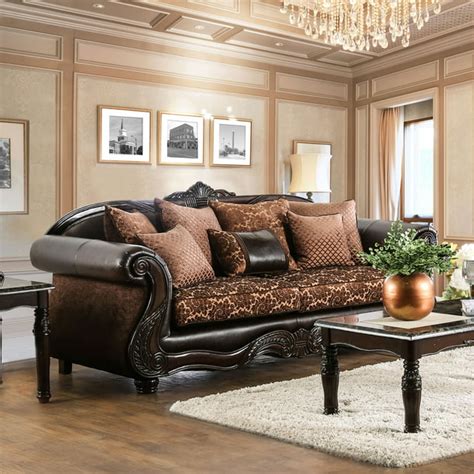 Furniture of America Traditional Faux Leather Hannon Sofa, Brown ...