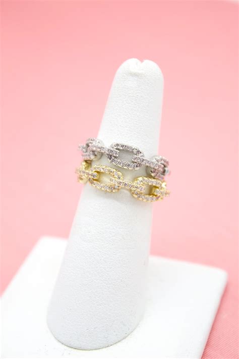 18k Gold Filled Paper Clip Ring With Micro CZ Stones for Wholesale ...