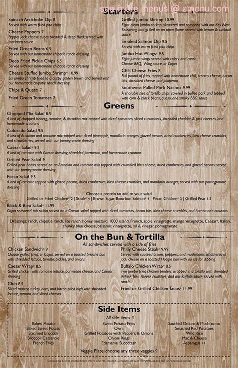 Menu at Colorado Grill Franklin KY steakhouse, Franklin