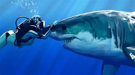 Diver petting a shark | Shark pictures, White sharks, Great white shark