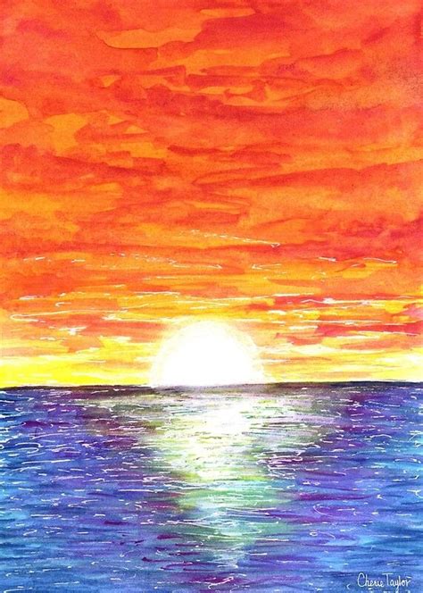 Drawing By Ocean Sunset