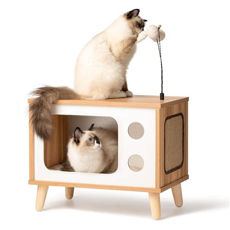 Mewoofun Large Cat House Wooden Cat TV Condo Cat Bed Indoor,with ...