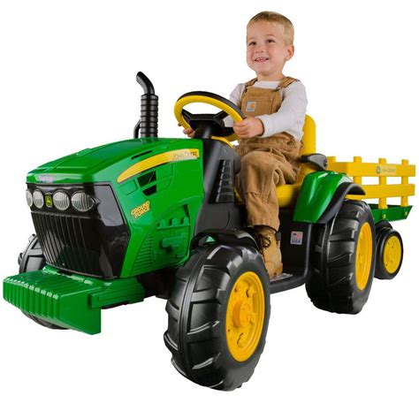 John Deere Electric Ground Tractor Trailer Adjustable Kids Child Ride ...