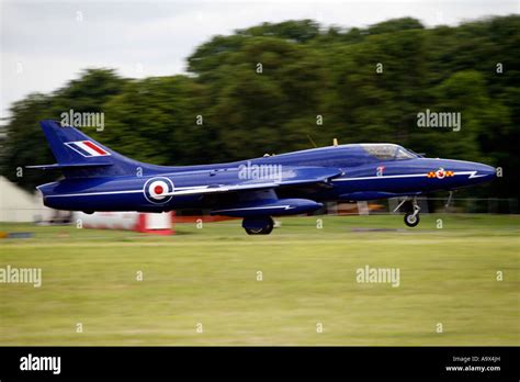 Hawker Hunter in Livery of Blue Diamonds Display Team taking off Stock ...