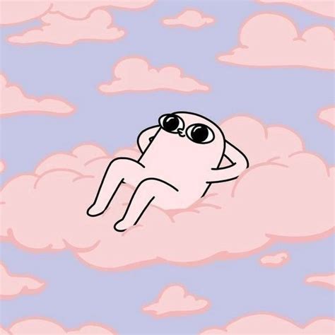 Cute Cartoon Character Floating on a Pink Cloud