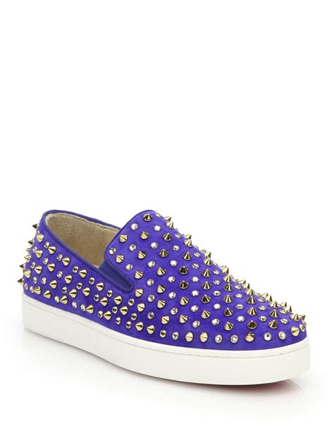 Christian louboutin Roller Flat Studded Suede Slip-on Sneakers in ...