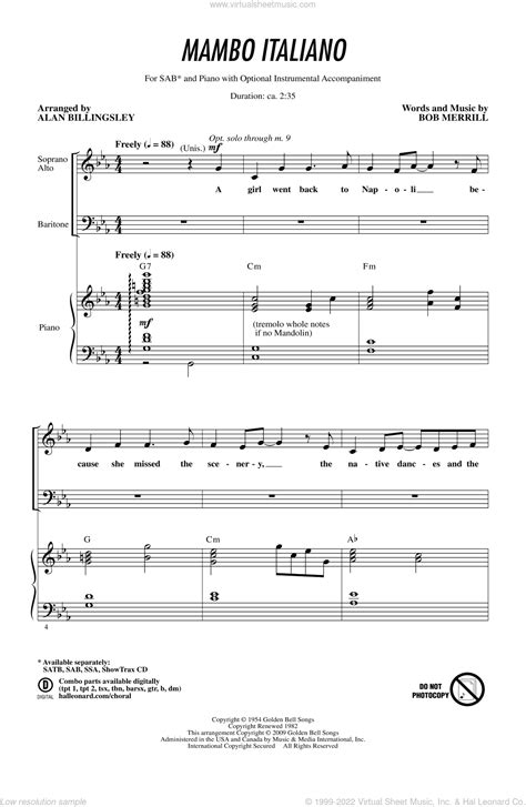 Mambo Italiano (arr. Alan Billingsley) sheet music for choir (SAB ...