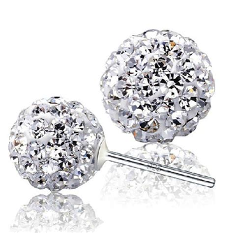 925 Sterling Silver Crystal Disco Ball Earrings