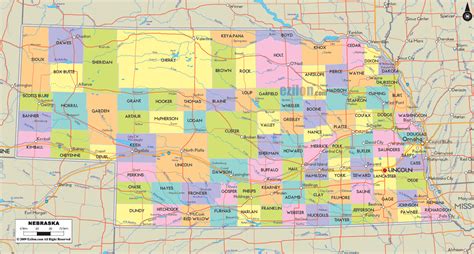 Map of Nebraska State, USA - Ezilon Maps