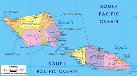 Large political and administrative map of Samoa with roads, cities and ...