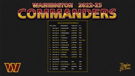 2022-2023 Washington Commanders Wallpaper Schedule