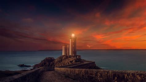 Download Orange (Color) Sunset Sky Man Made Lighthouse 4k Ultra HD ...