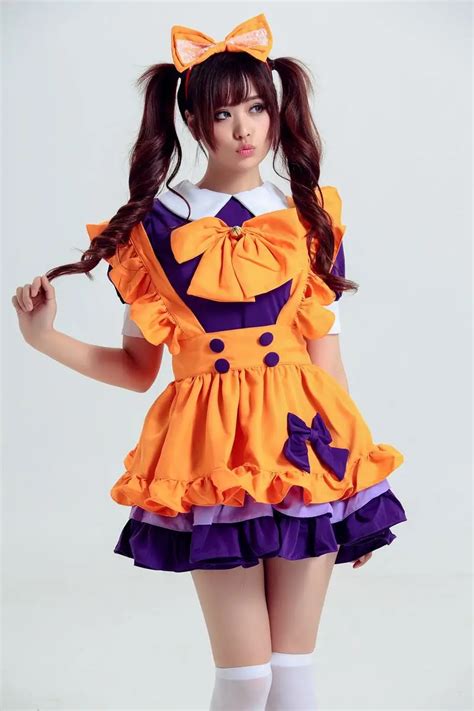 Anime Maid Orange Girl Princess Lolita Dress, Restaurant Dress Cosplay ...